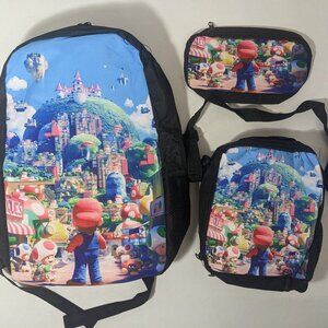 NEW- Super Mario 3 Piece Set Game Backpack, Pencil Bag, and Insulated Lunch Bag